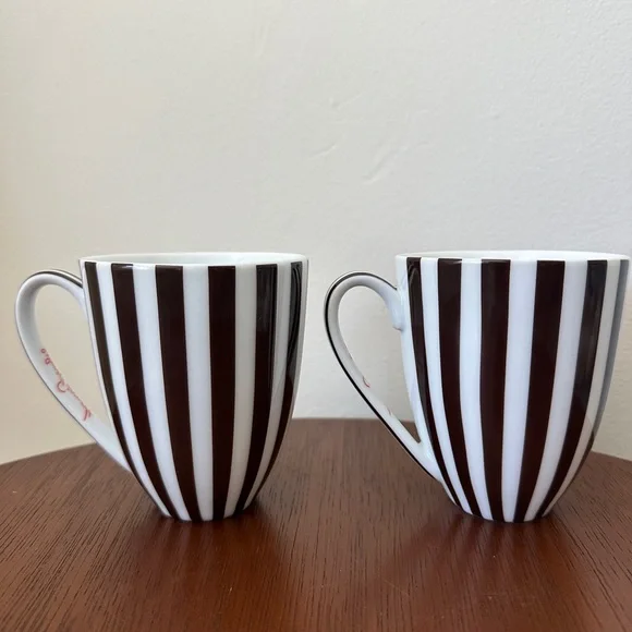 Henri Bendel Brown and White Striped Mugs (2) - Picture 8 of 8